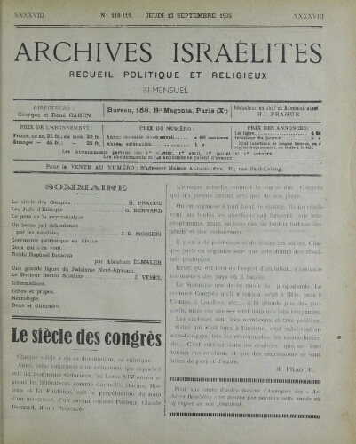 Archives israélites de France. Vol.98 N°118-119 (12 sept. 1935)